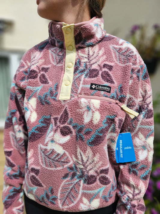 Columbia Snap Button Pullover Snap Button Pattern Fleece Jumper - NWT Hike Walk Casual