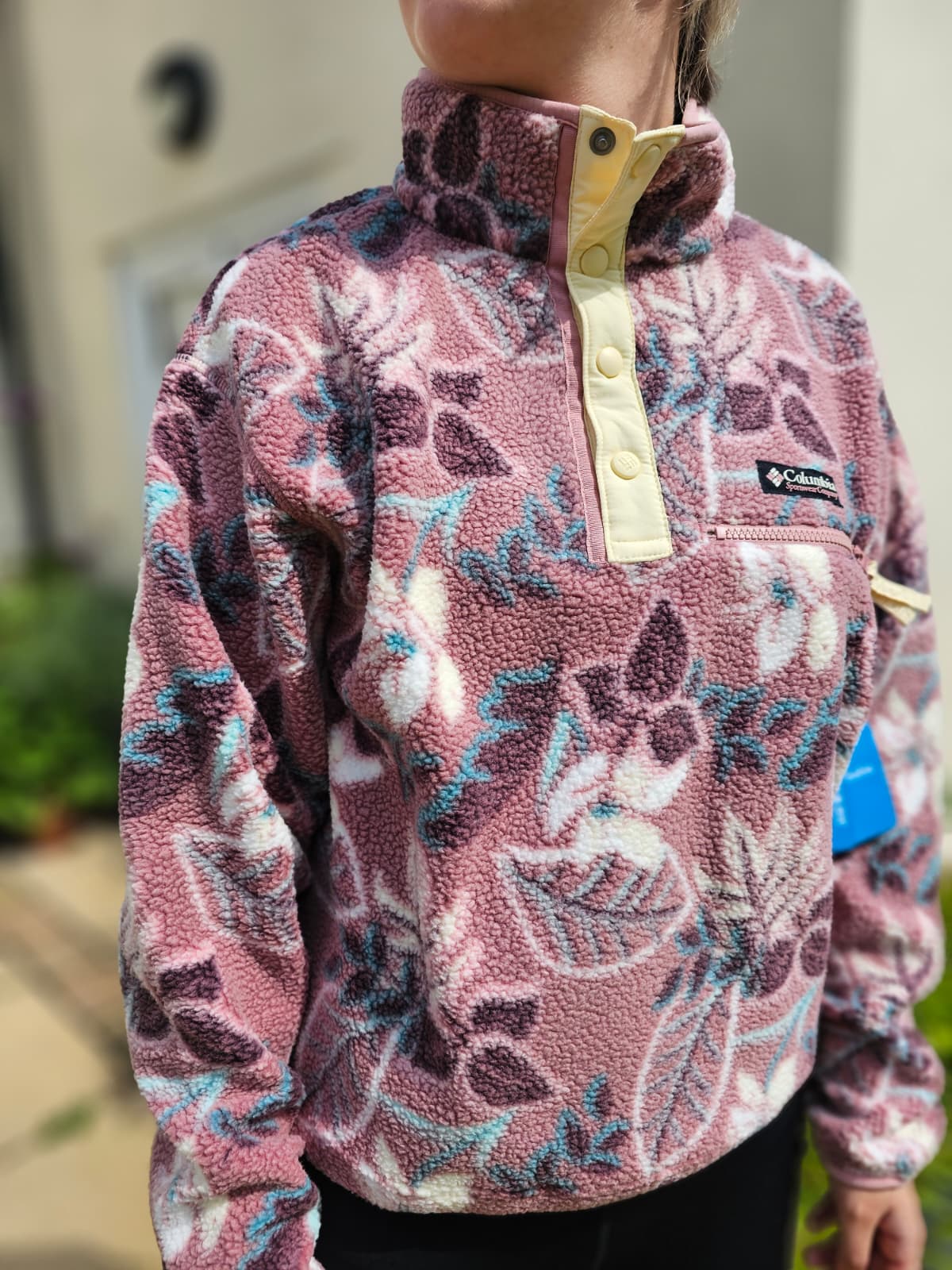 Columbia Snap Button Pullover Snap Button Pattern Fleece Jumper - NWT Hike Walk Casual