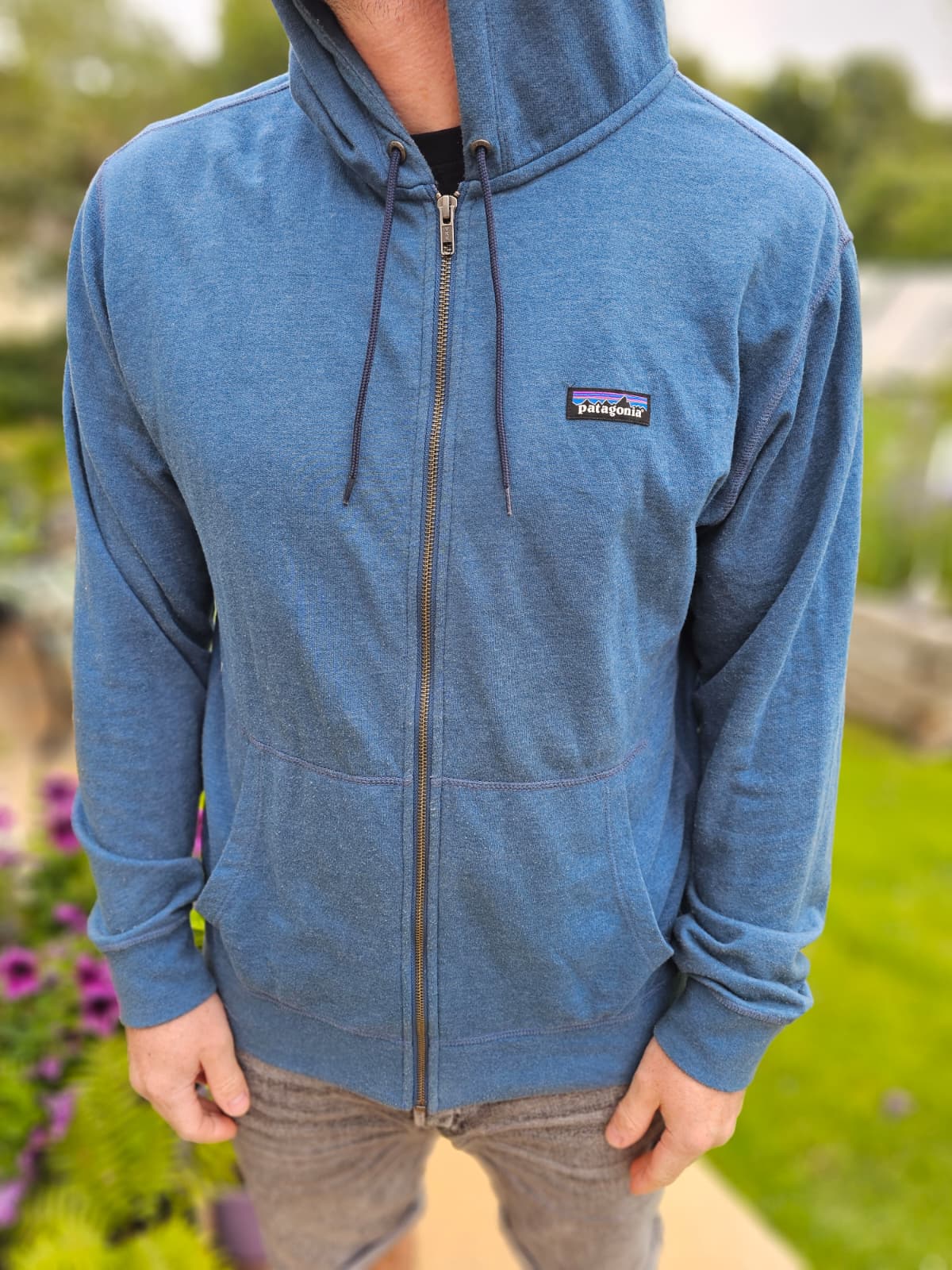 Mens Patagonia Full Zip Blue Hoodie Organic Cotton Jacket - L/Large