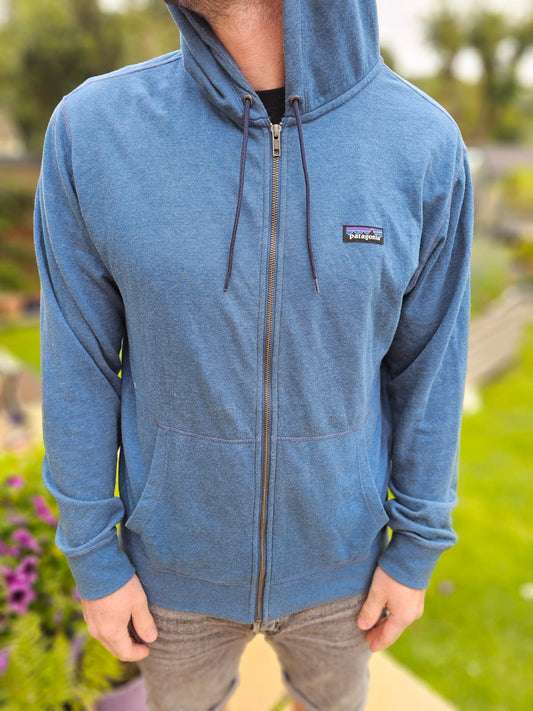 Mens Patagonia Full Zip Blue Hoodie Organic Cotton Jacket - L/Large