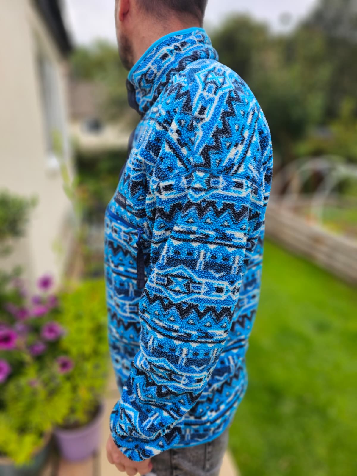 Columbia Aztec Blue Abstract Pullover Snap Fleece Jumper - L/Large