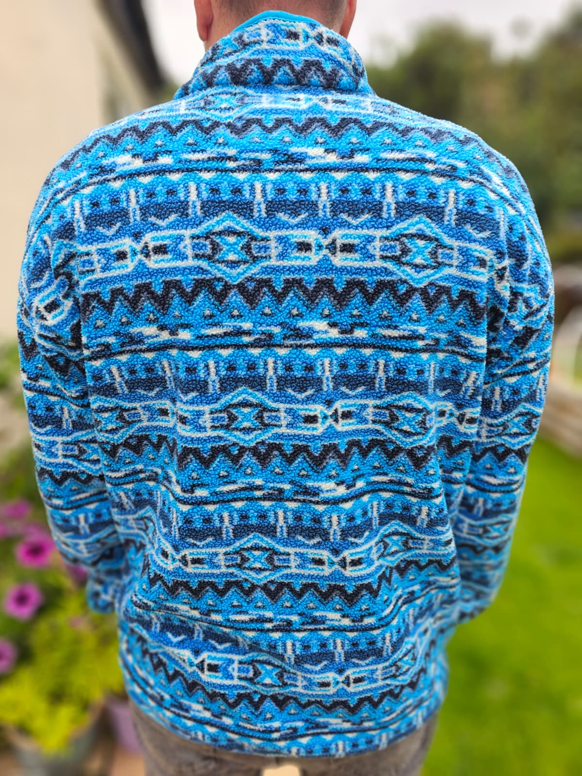 Columbia Aztec Blue Abstract Pullover Snap Fleece Jumper - L/Large