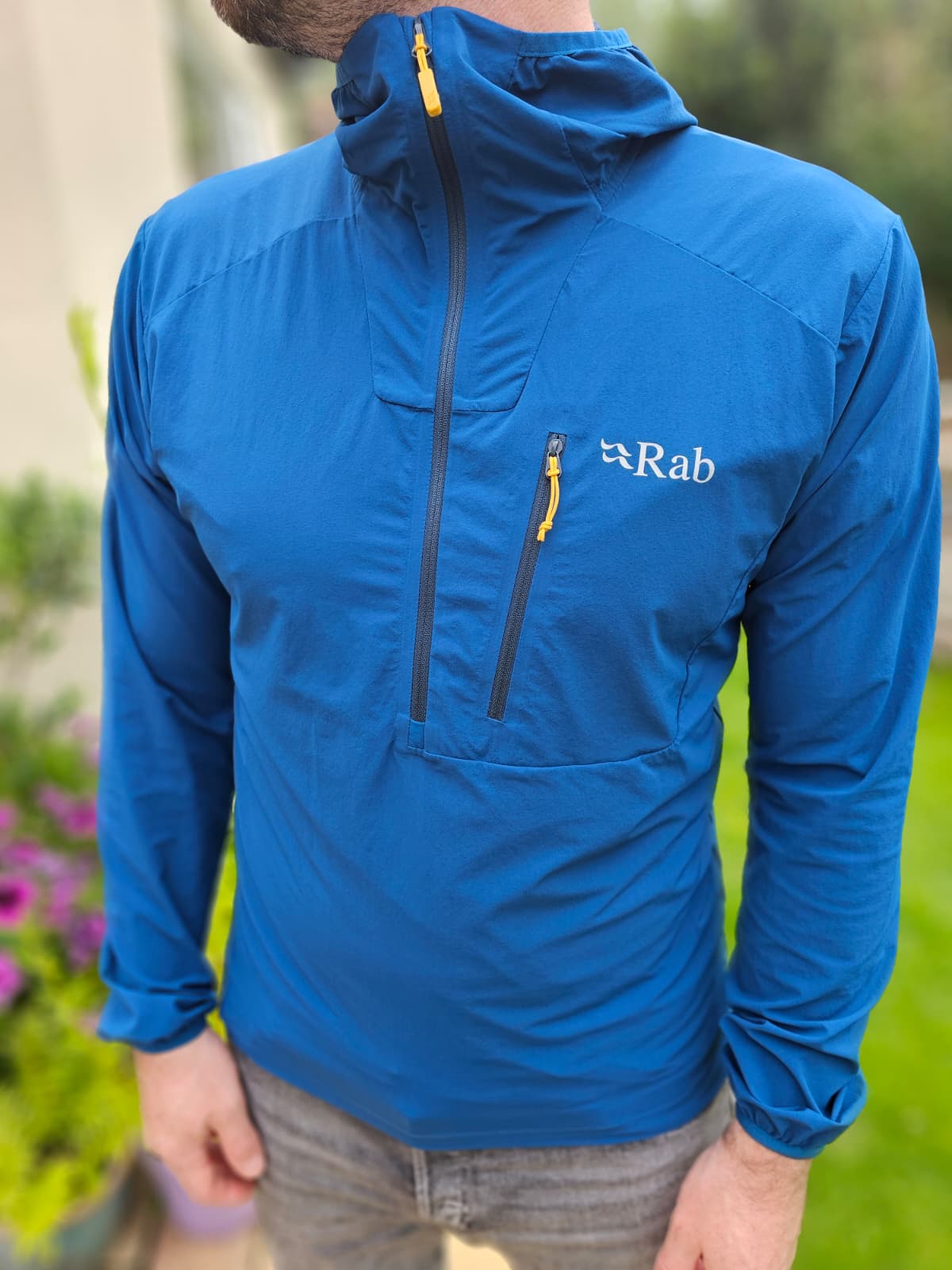 Rab Borealis Blue Soft Shell Style 1/2 Zip Hooded Climbing Pull Over - M/Medium