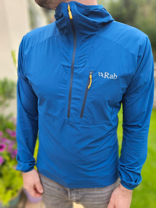 Rab Borealis Blue Soft Shell Style 1/2 Zip Hooded Climbing Pull Over - M/Medium