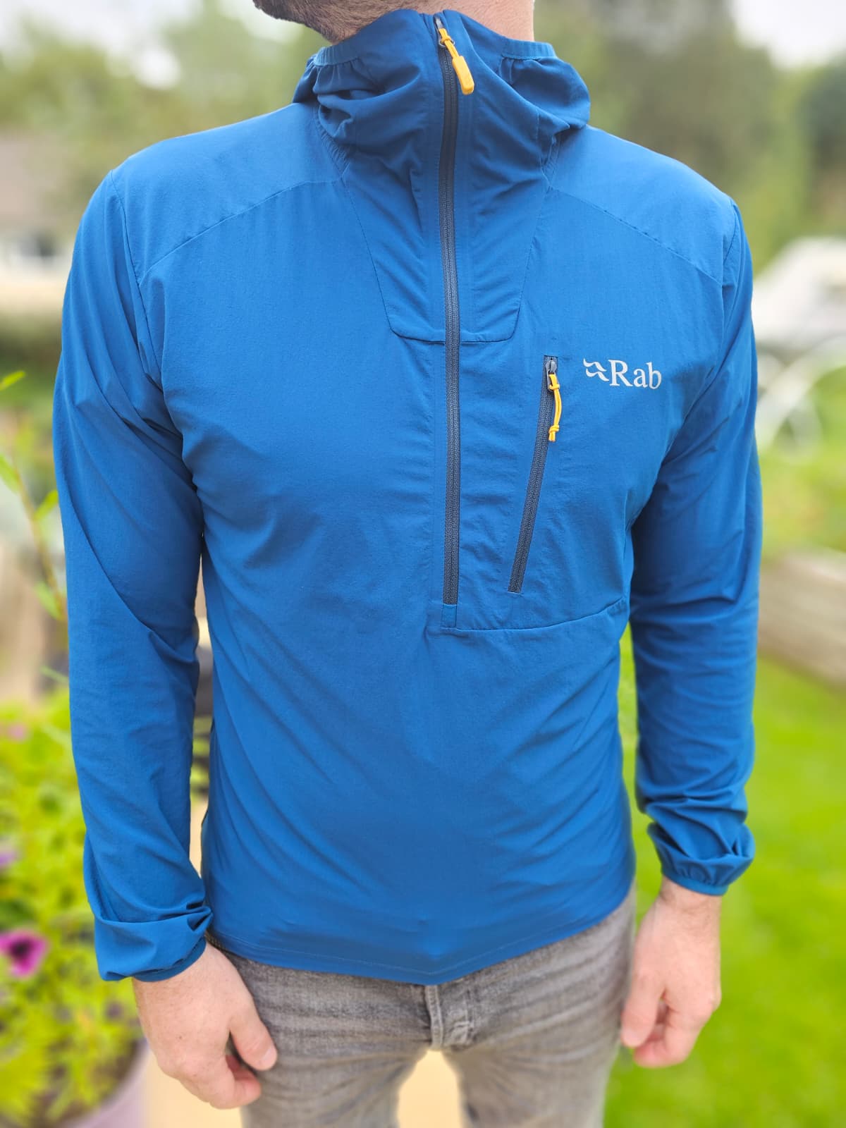 Rab Borealis Blue Soft Shell Style 1/2 Zip Hooded Climbing Pull Over - M/Medium
