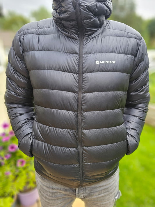 Mens Montane Black Full Zip Packable Hooded Insulated Pertex Quantam Down Jacket - M/Medium