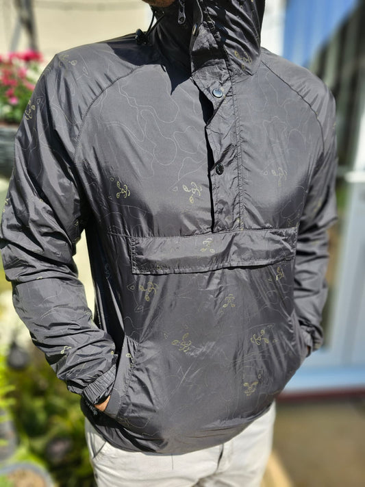 Ripndip Black Reflective 1/2 Zip Hooded Pullover Windbreaker Packable Jacket - M/Medium