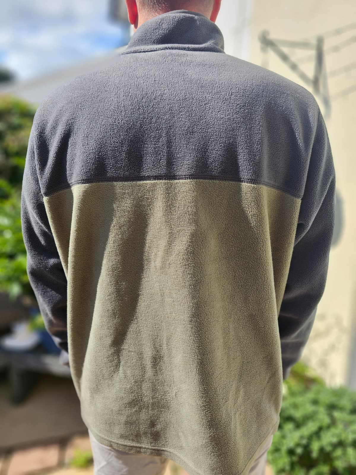 Columbia Khaki/Grey Pullover Snap Fleece Jumper - XL/Extra Large