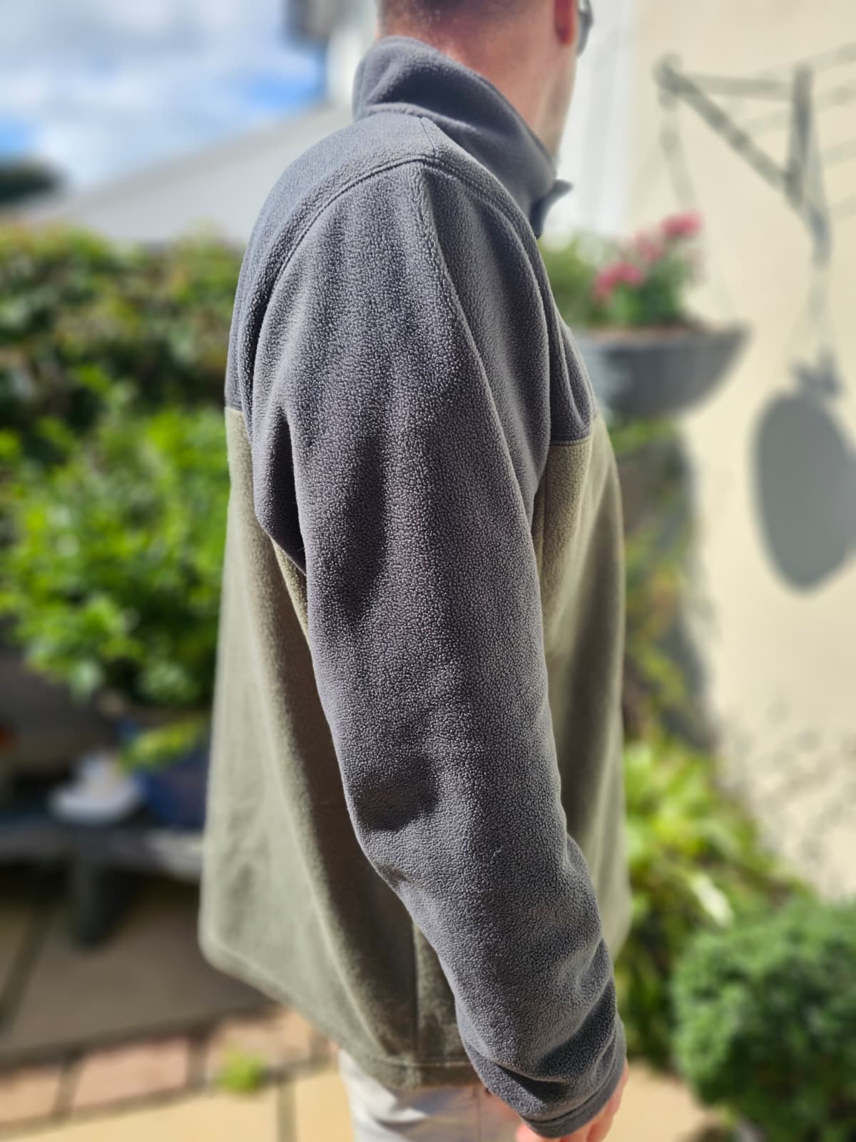 Columbia Khaki/Grey Pullover Snap Fleece Jumper - XL/Extra Large
