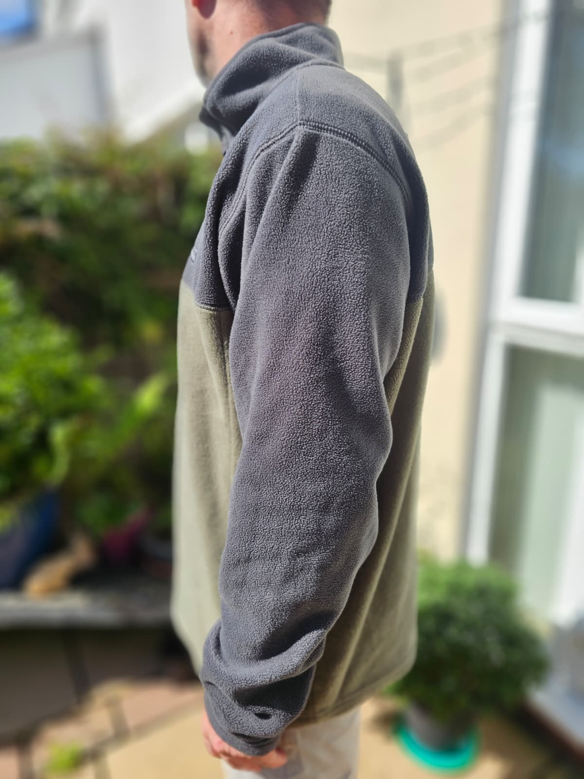 Columbia Khaki/Grey Pullover Snap Fleece Jumper - XL/Extra Large