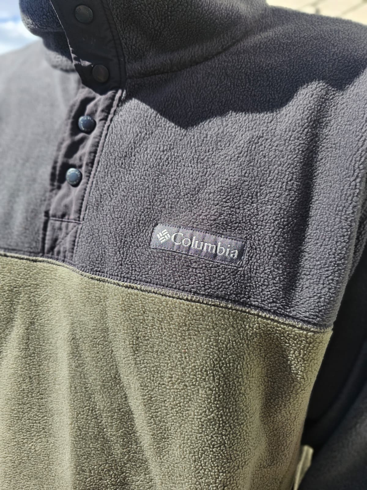 Columbia Khaki/Grey Pullover Snap Fleece Jumper - XL/Extra Large