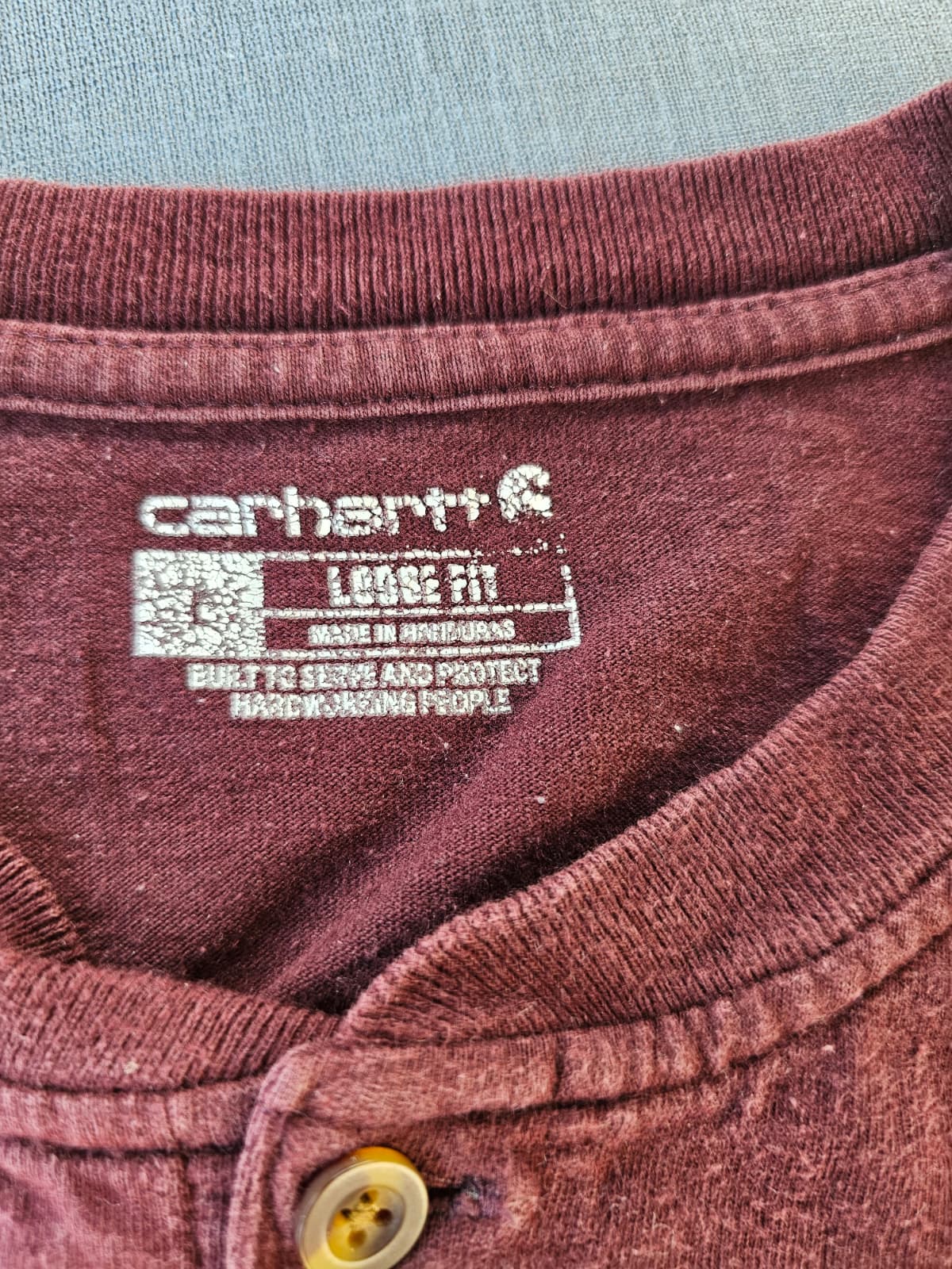 Mens Vintage Carharrt Maroon Loose Fit Short Sleeve Pocket T-Shirt - L/Large