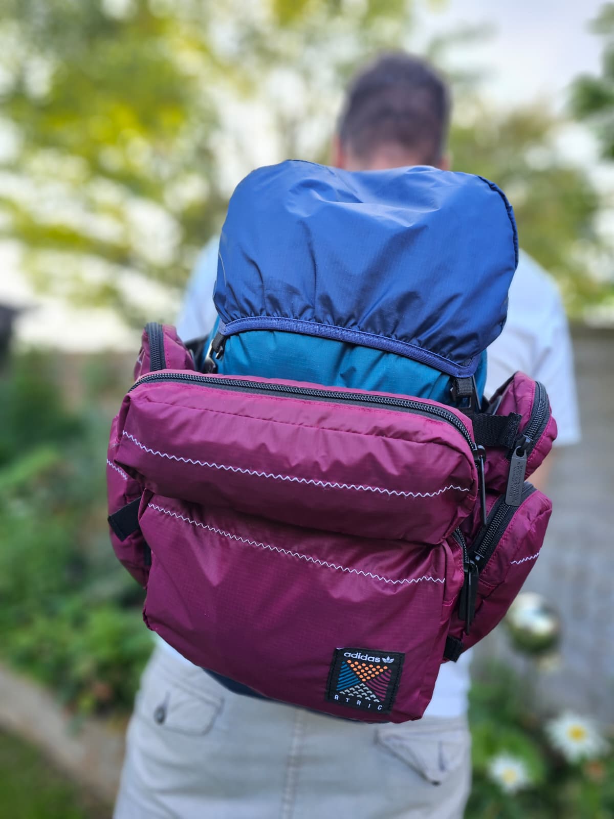 Adidas Atric Burgundy Blue Utility Style Backpack/Rucksack - Unisex - School Uni Gym PE Travel Work Hike Streetwear