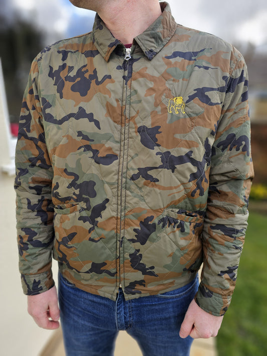 Awesome Obey Worldwide Camo Jacket Bull Dog Malt Whiskey Liquor Khaki -  L/Large
