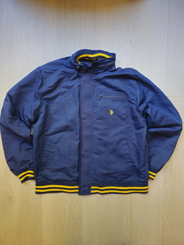 Mens US Polo Assn. Association Full Zip Navy/Yellow Hooded Smart Casual Jacket - L/Large