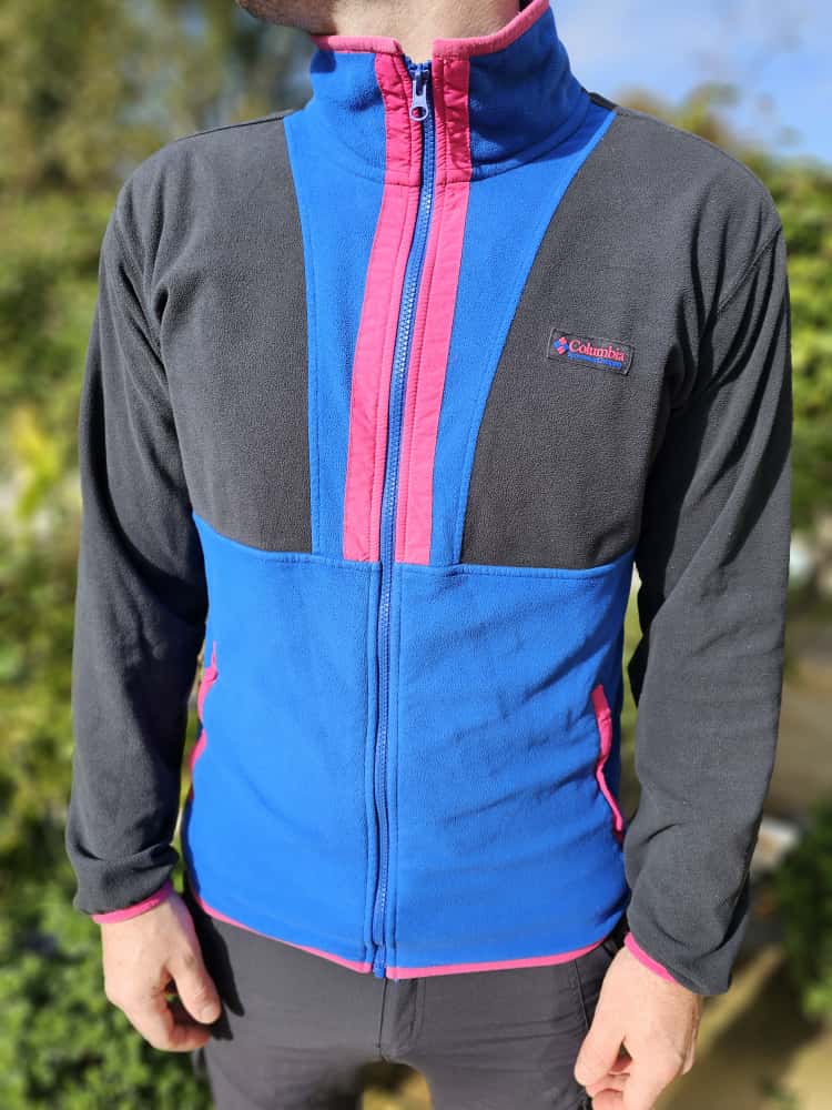 Columbia Backbowl Black/Blue/Pink Full Zip Fleece Jacket W. Retro Vibes - L/Large