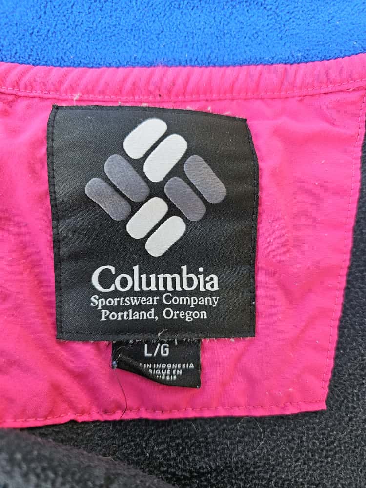 Columbia Backbowl Black/Blue/Pink Full Zip Fleece Jacket W. Retro Vibes - L/Large