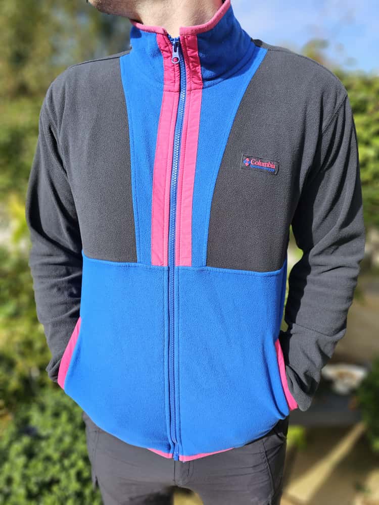 Columbia Backbowl Black/Blue/Pink Full Zip Fleece Jacket W. Retro Vibes - L/Large