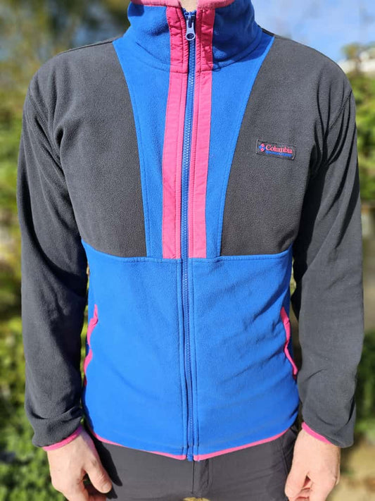 Columbia Backbowl Black/Blue/Pink Full Zip Fleece Jacket W. Retro Vibes - L/Large