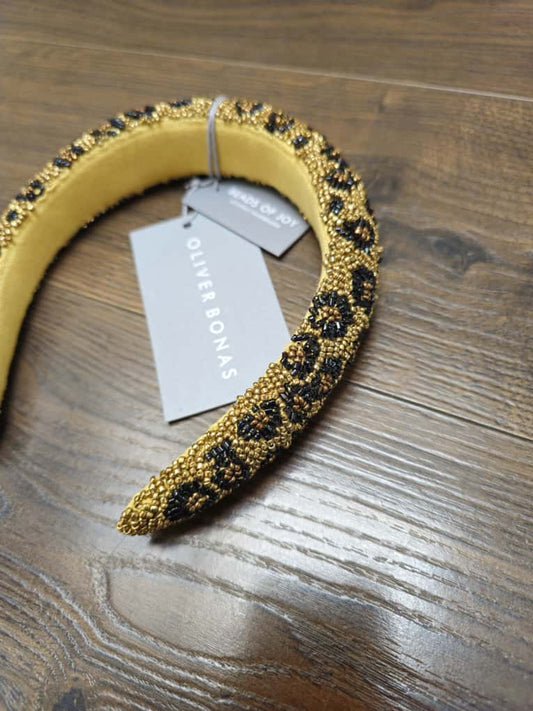Oliver Bonas Beads OF Joys Gold/Black Head Band Animal Print - One Size - New With Tags RRP £28