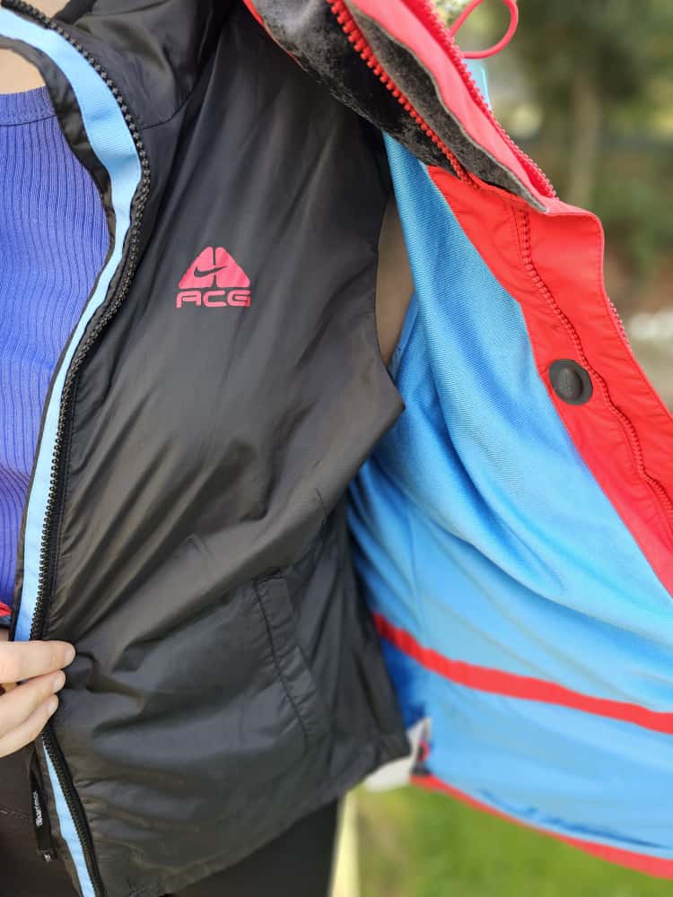 Nike ACG Red/Blue Full Zip 3 Layer Technical Hooded Ski/Snowboard Jacket - L/Large