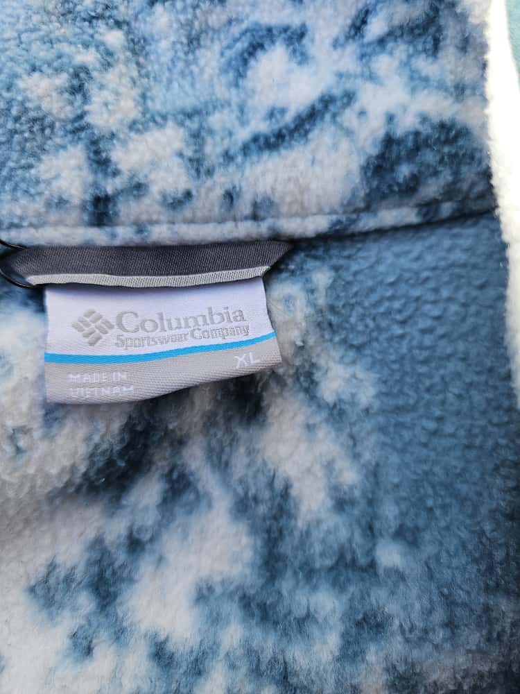 Columbia Snap Button Winter Scene Blue Full Print Pullover Fleece Jumper - XL/Extra Large