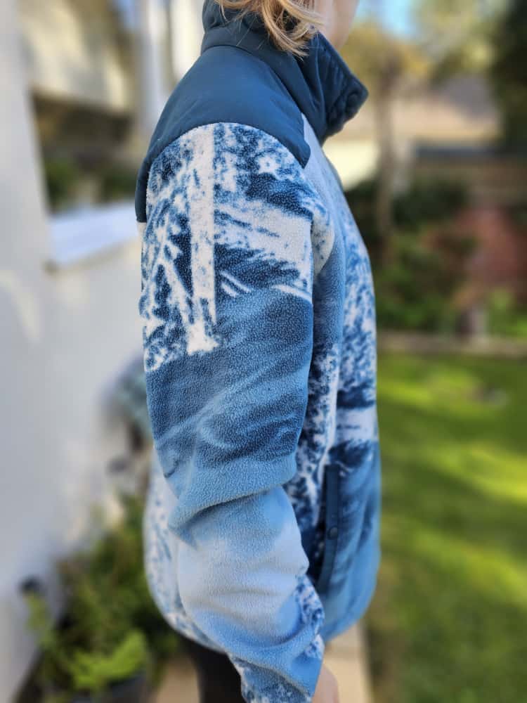 Columbia Snap Button Winter Scene Blue Full Print Pullover Fleece Jumper - XL/Extra Large