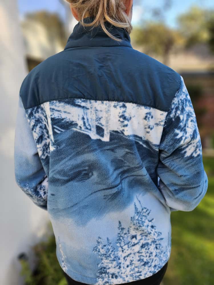 Columbia Snap Button Winter Scene Blue Full Print Pullover Fleece Jumper - XL/Extra Large