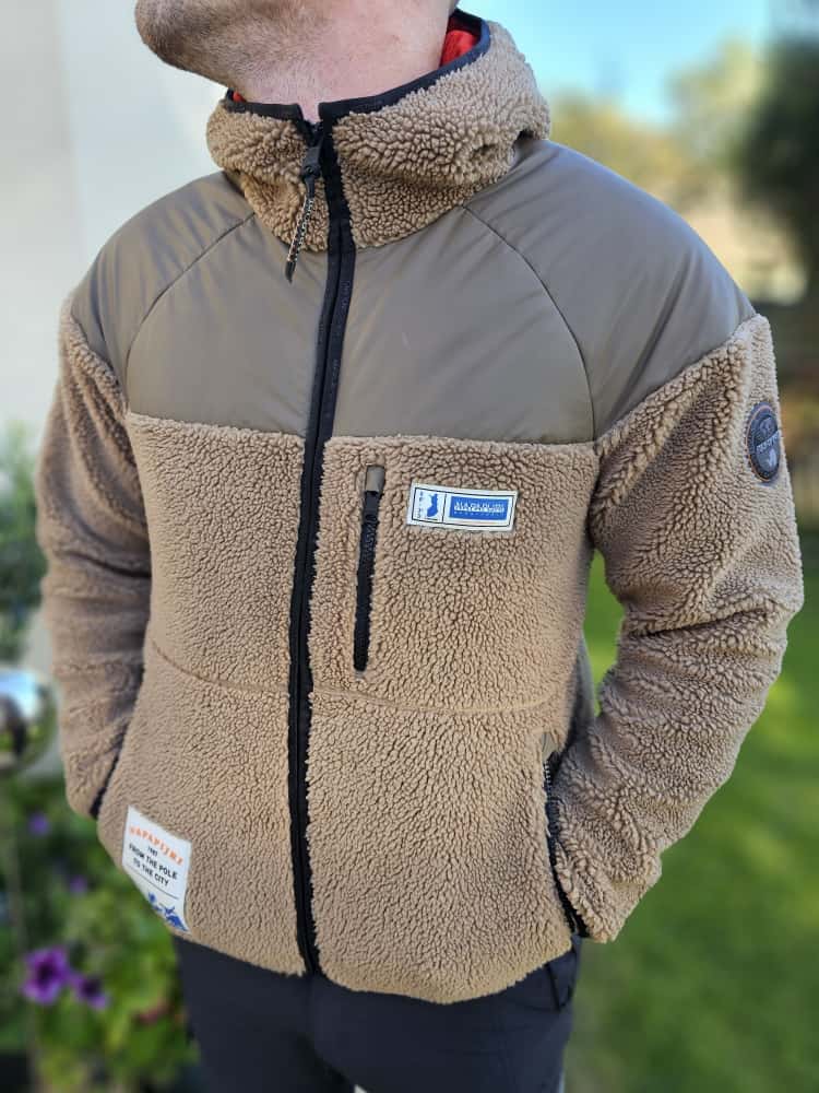 Napapijri Brown/Beige T-Haltia FZH Portabel Full Zip Borg/Sherpa Hooded Fleece Jacket - S/Small M/Medium