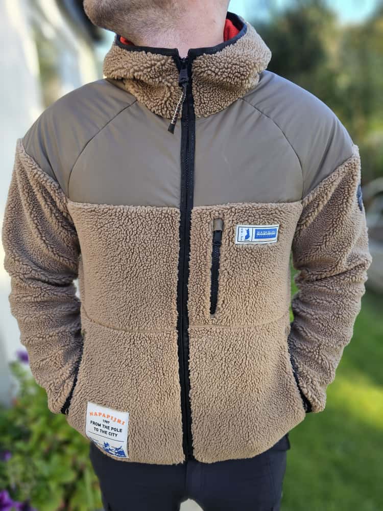 Napapijri Brown/Beige T-Haltia FZH Portabel Full Zip Borg/Sherpa Hooded Fleece Jacket - S/Small M/Medium