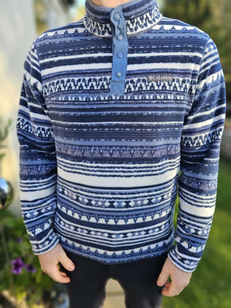 Columbia Aztec/Geo Snap Button Blue Pullover Fleece Jumper - L/Large