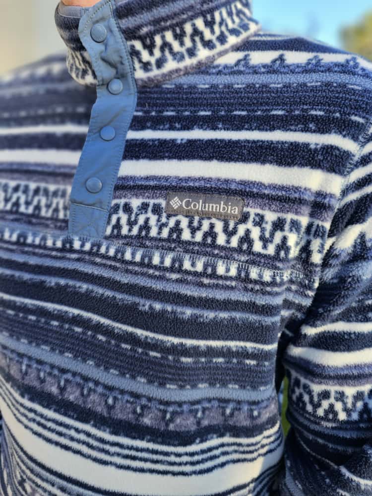 Columbia Aztec/Geo Snap Button Blue Pullover Fleece Jumper - L/Large