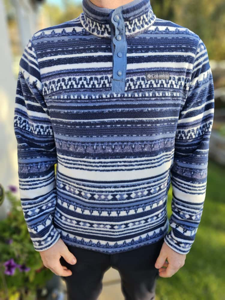 Columbia Aztec/Geo Snap Button Blue Pullover Fleece Jumper - L/Large