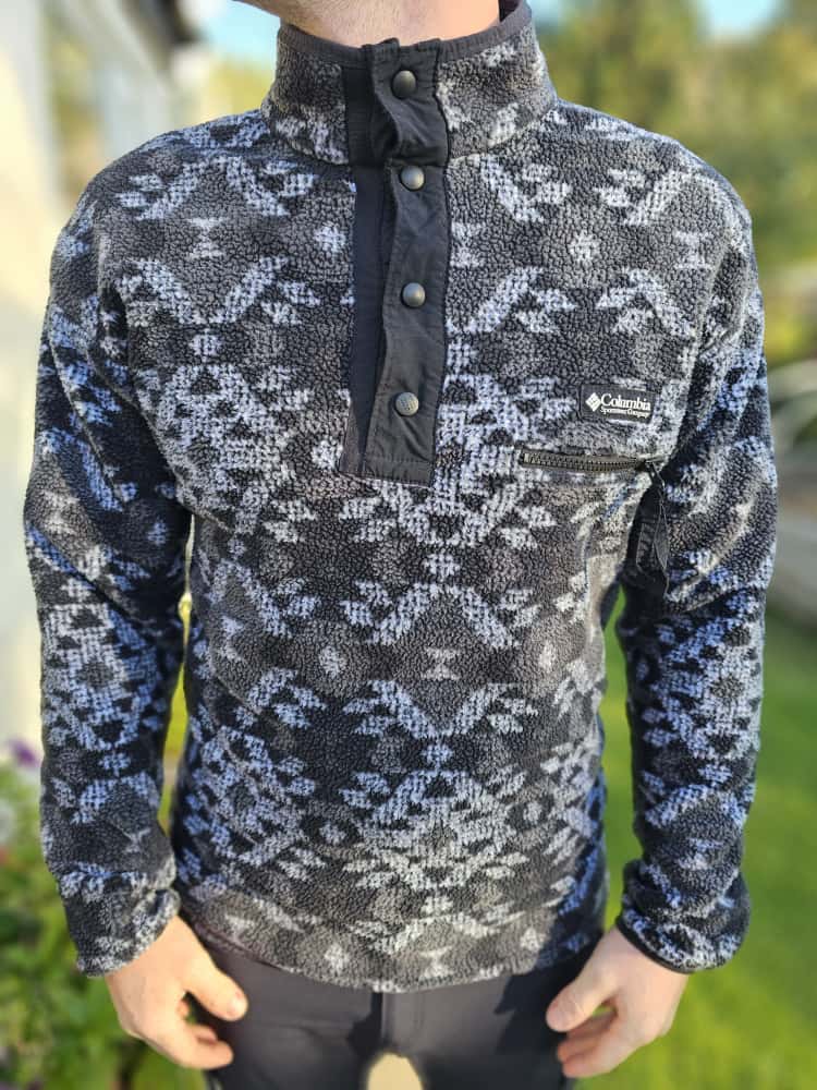 Columbia Aztec Black/Grey Abstract Pullover Snap Fleece Jumper - M/Medium