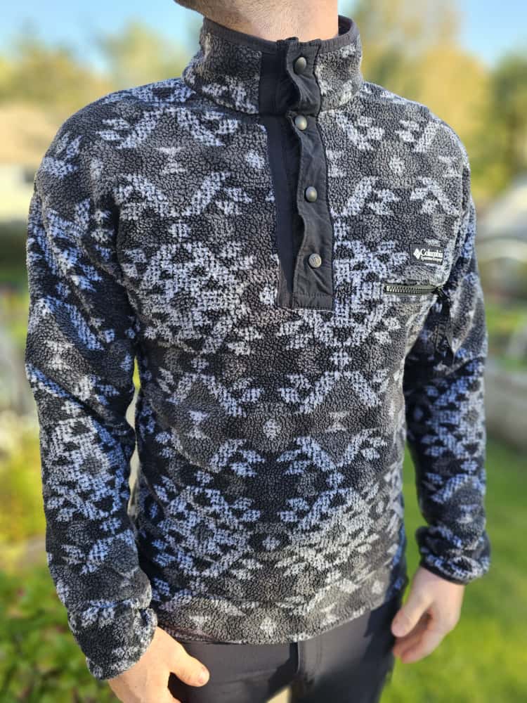Columbia Aztec Black/Grey Abstract Pullover Snap Fleece Jumper - M/Medium