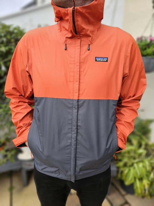 Patagonia Mens Torrent Shell 3L Taped Seams Full Zip Waterproof Hooded Hiking/Outdoor Jacket - M/Medium - Orange/Grey