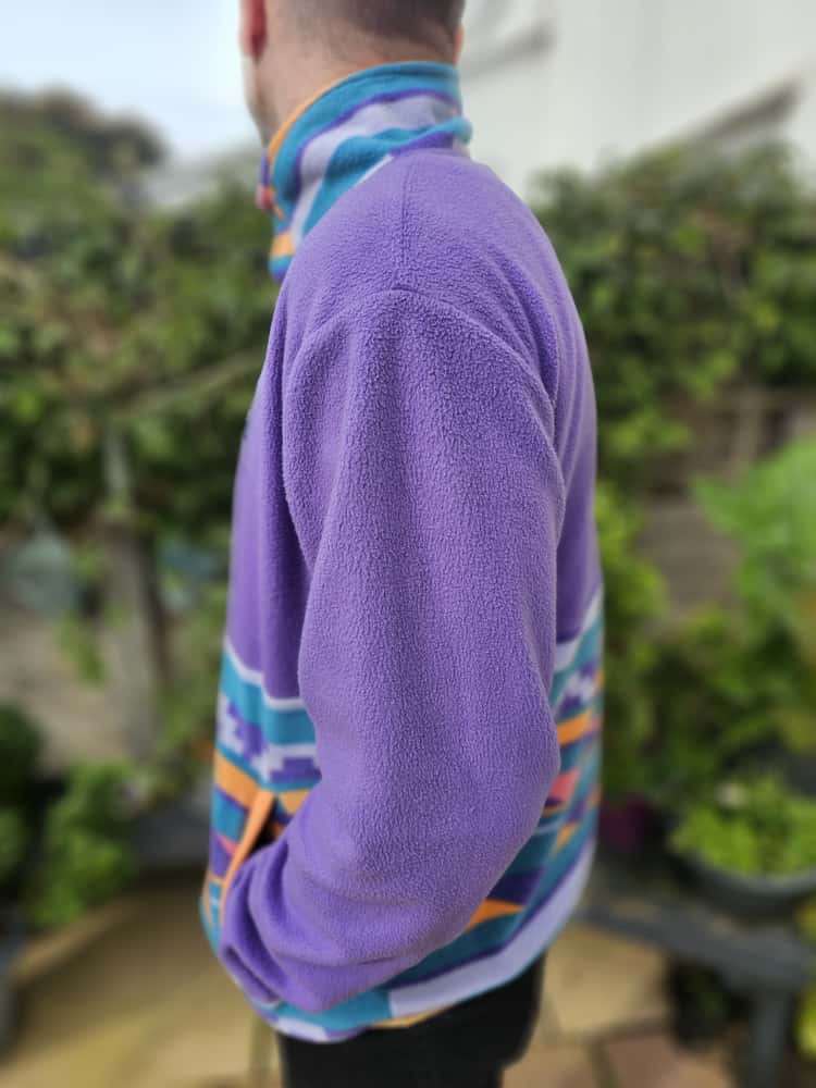 Harper & Lewis Unisex Snap Button Pullover Aztec/Geo Retro Pattern Purple Pullover Fleece Jumper - L/Large