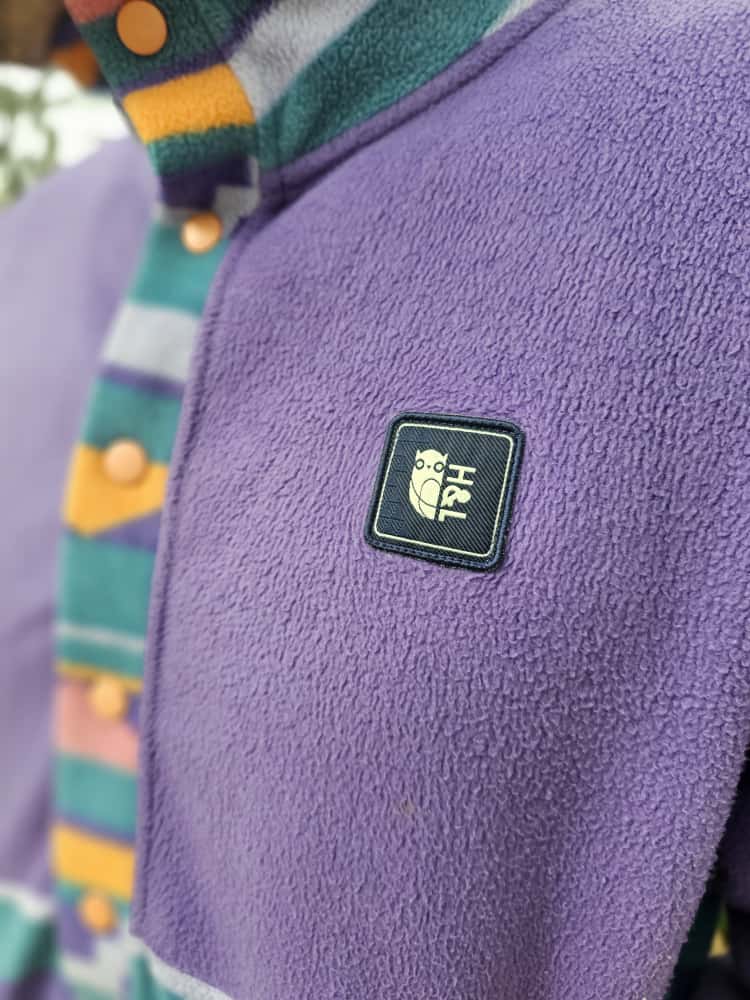 Harper & Lewis Unisex Snap Button Pullover Aztec/Geo Retro Pattern Purple Pullover Fleece Jumper - L/Large