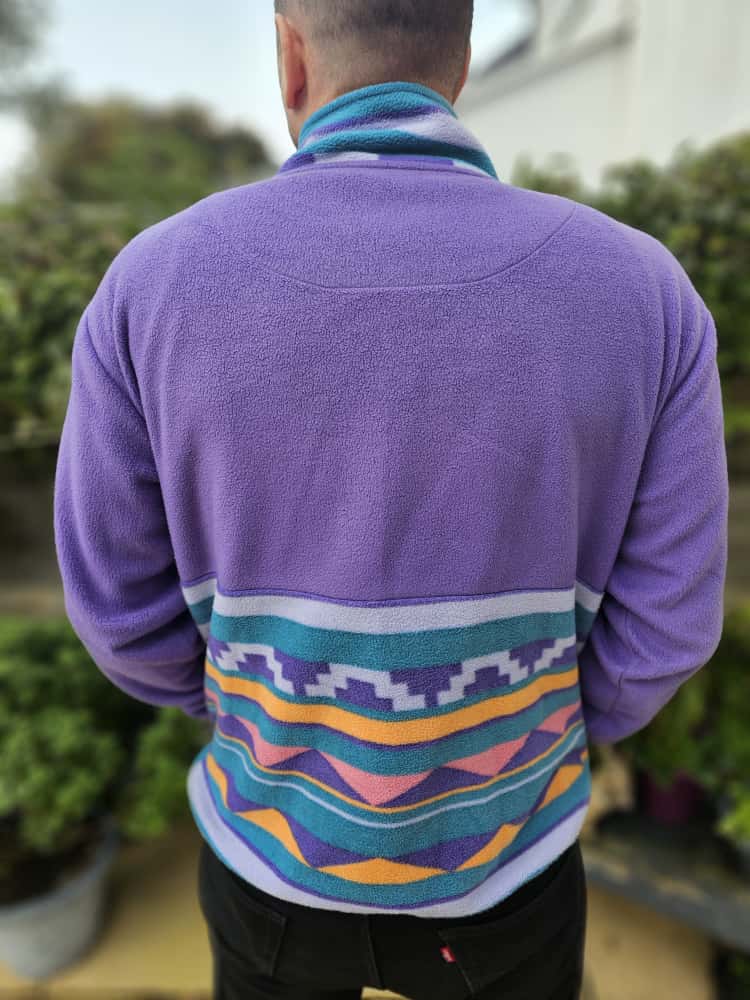 Harper & Lewis Unisex Snap Button Pullover Aztec/Geo Retro Pattern Purple Pullover Fleece Jumper - L/Large