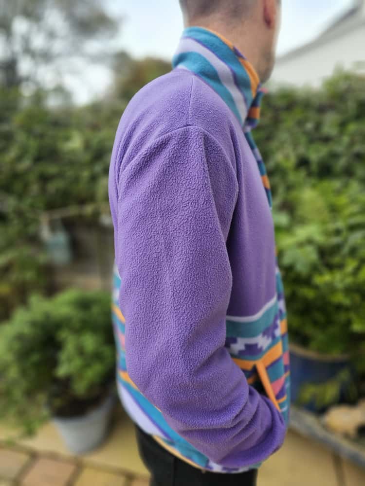 Harper & Lewis Unisex Snap Button Pullover Aztec/Geo Retro Pattern Purple Pullover Fleece Jumper - L/Large