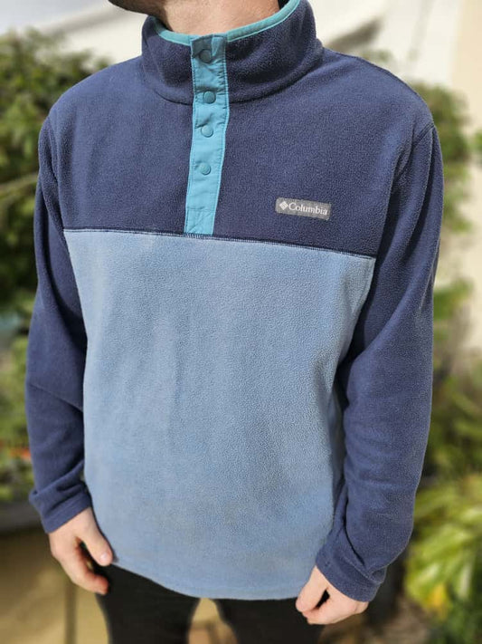 Columbia Mens Snap Button Two Tone Fleece Pullover Jumper - XL/Extra Large