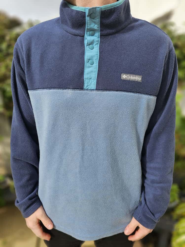 Columbia Mens Snap Button Two Tone Fleece Pullover Jumper - XL/Extra Large