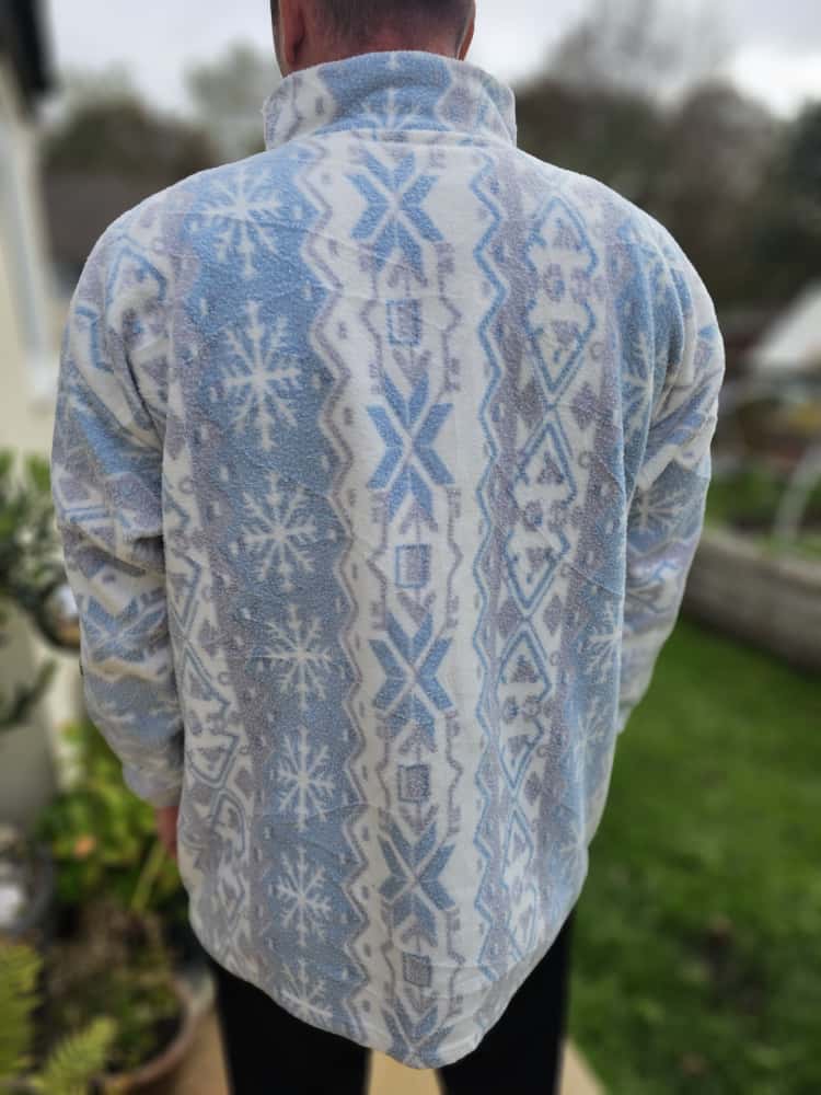 Vintage Made In England 1/4 Zip Fleece Pullover Abstract Snow Flake Pattern - L/Large