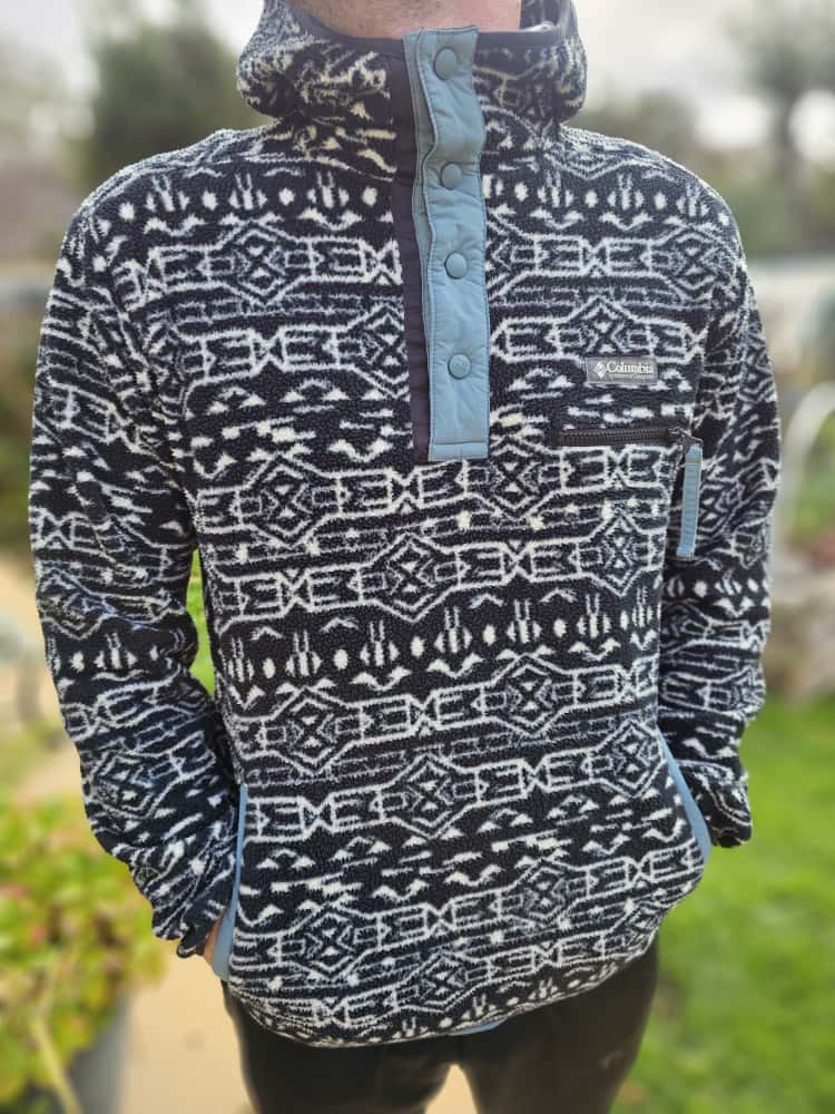 Columbia Aztec Snap Button Pullover Hoodie/Hooded Pocket Fleece Jumper - M/Medium
