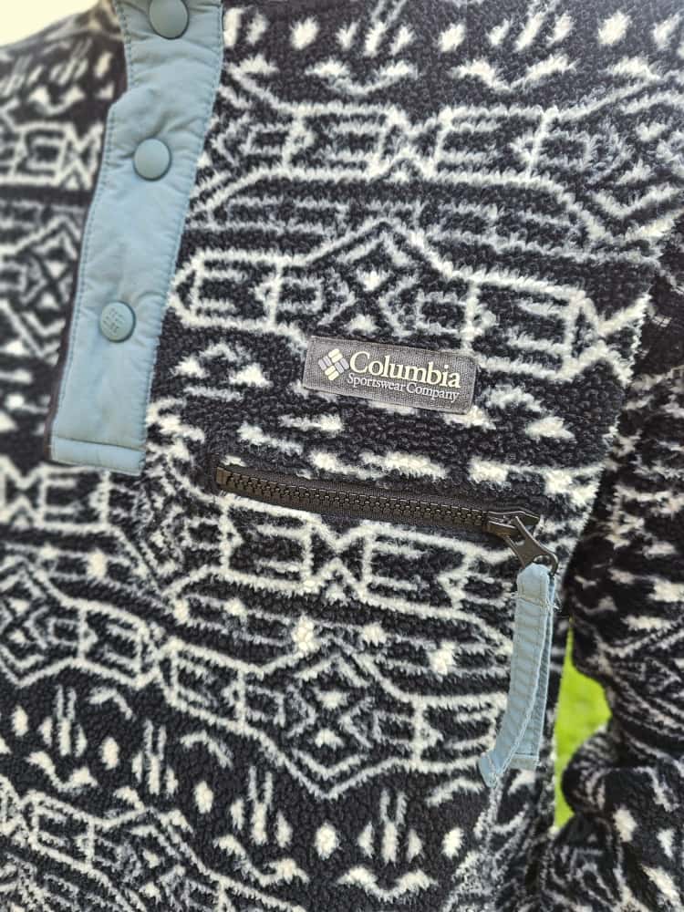 Columbia Aztec Snap Button Pullover Hoodie/Hooded Pocket Fleece Jumper - M/Medium