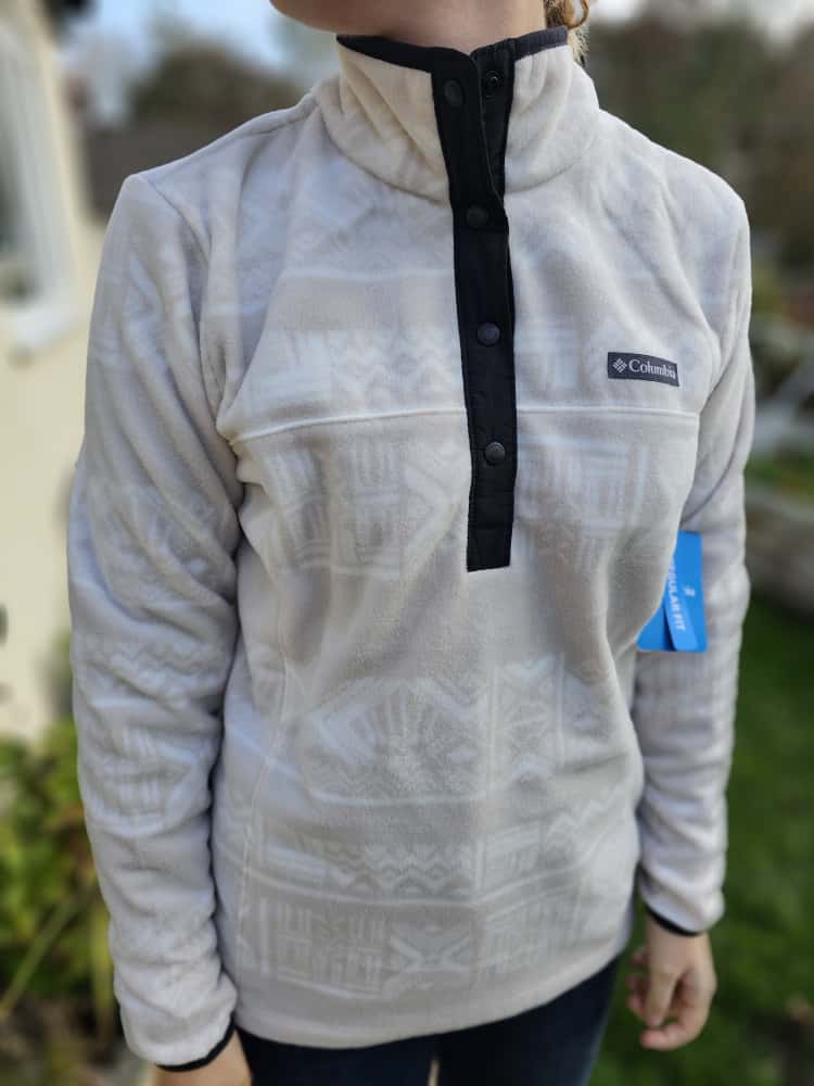 Columbia Womens Aztec Beige/White Pullover Snap Button Fleece Jumper - New With Tags