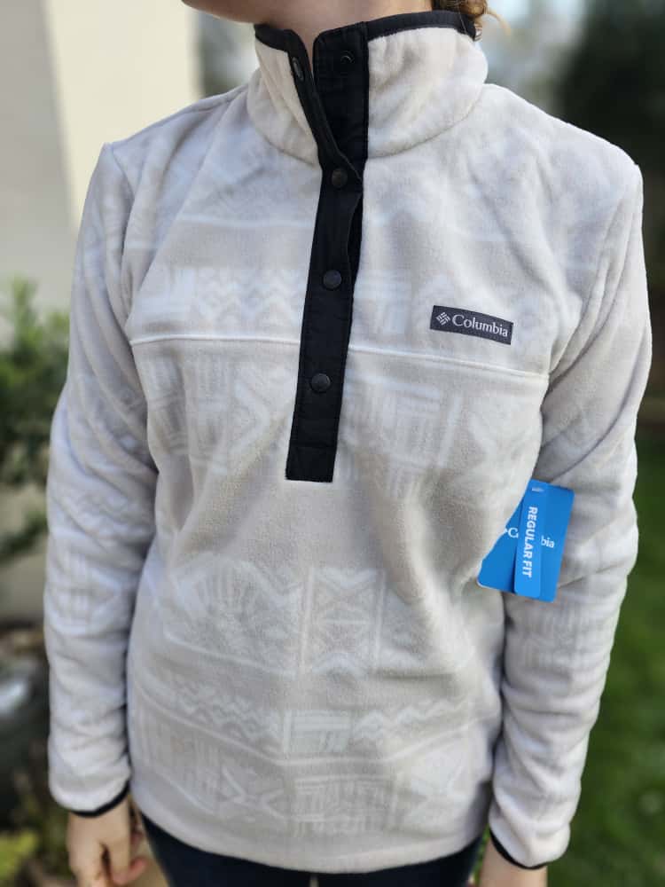 Columbia Womens Aztec Beige/White Pullover Snap Button Fleece Jumper - New With Tags