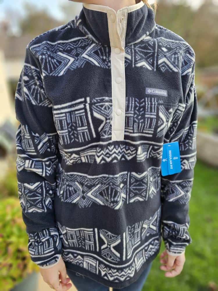 Columbia Womens Aztec Black/White Pullover Snap Button Fleece Jumper - L/Large New With Tags