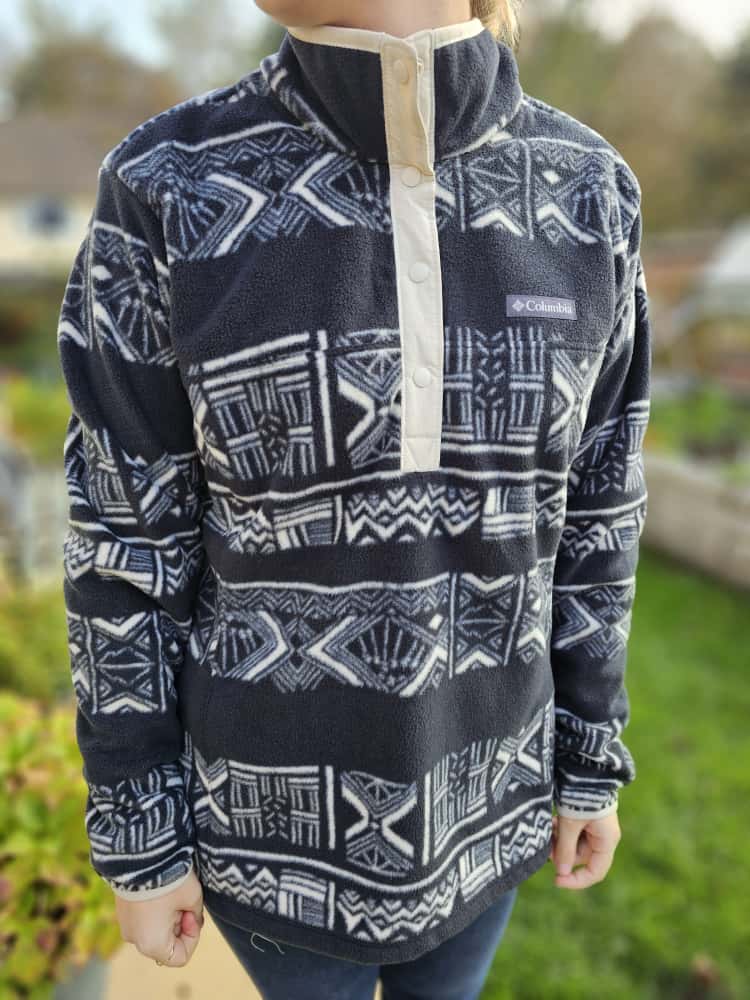 Columbia Womens Aztec Black/White Pullover Snap Button Fleece Jumper - L/Large New With Tags