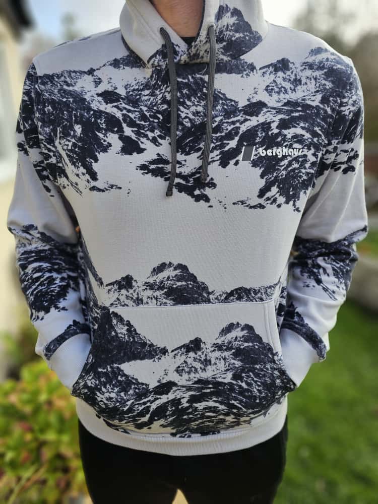 Berghaus Full Grey Mountain Print Pullover Hoodie - M/Medium - Unisex